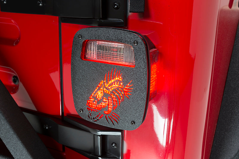 Jeep Wrangler CJ YJ TJ Tail Light Covers Black Textured Powdercoat Fishbone Offroad